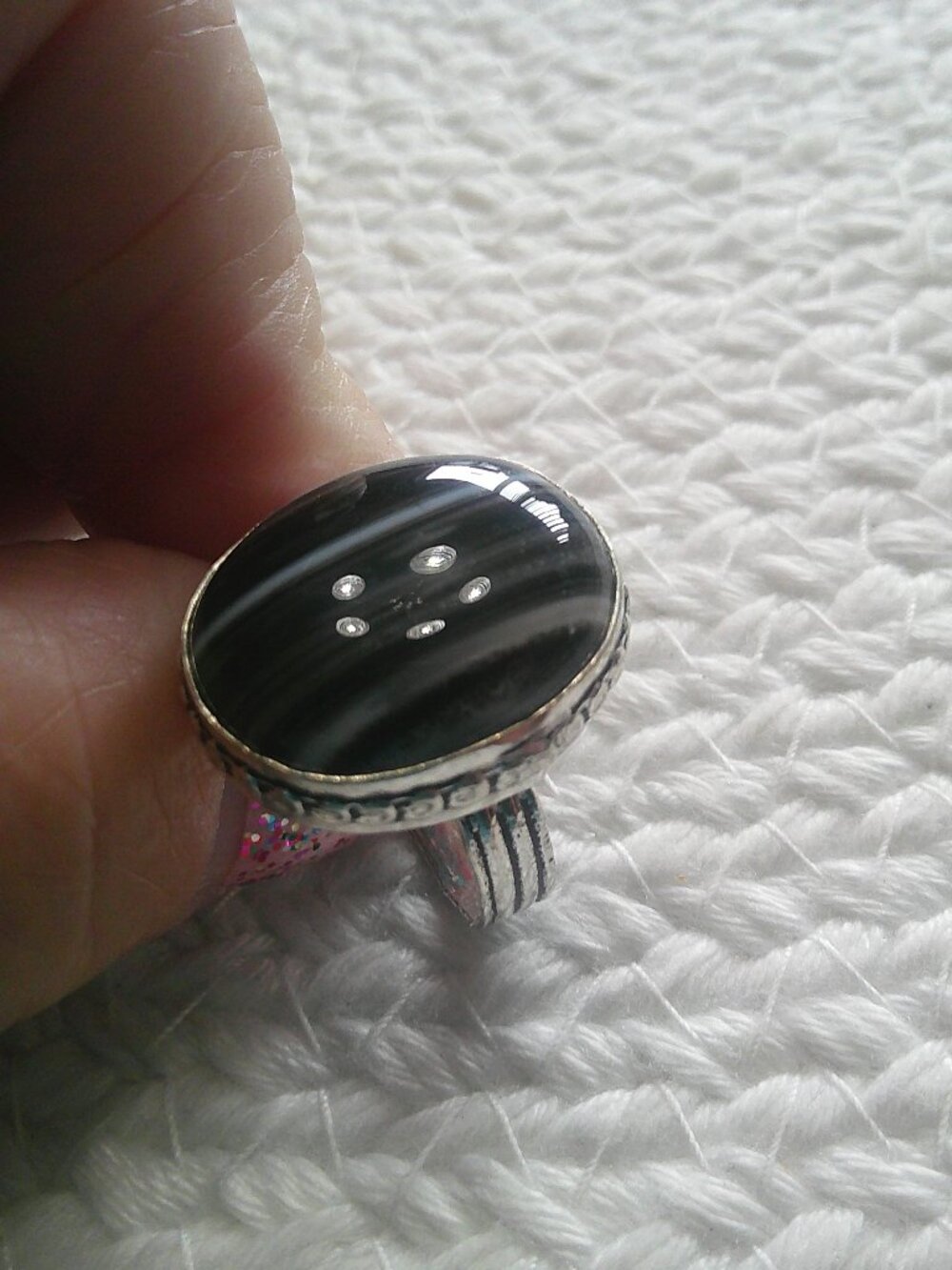 Gorgeous BANDED ONYX Handmade Sterling 925 Ring Size 7.5 #322F